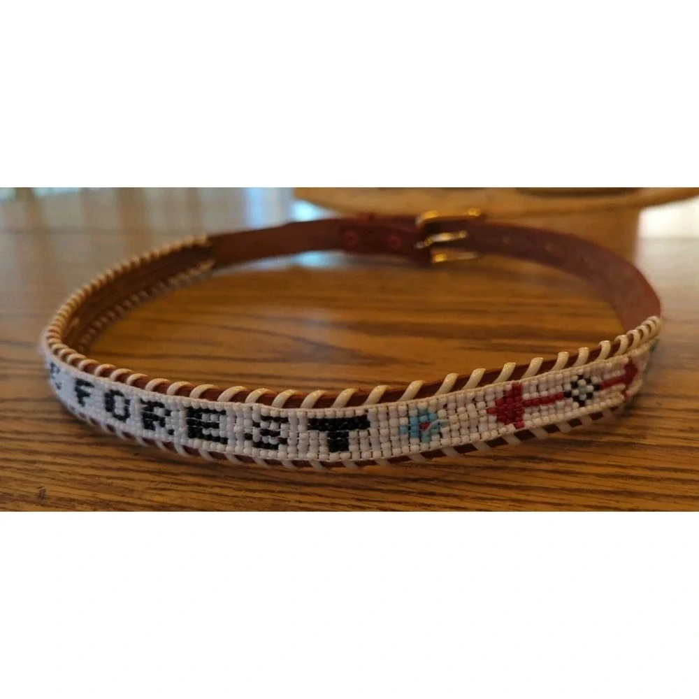 NOS Magic Forest Lake George NY Novelty Beaded Leather Belt Kids Youth Adult 28